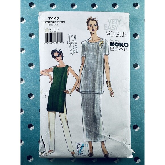 VOGUE 7447 TUNIC SKIRT & PANTS BY KOKO BEALL VERY EASY SIZE 12-16 - Picture 1 of 2